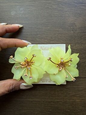Natasha Lime Green Floral Statement Earrings